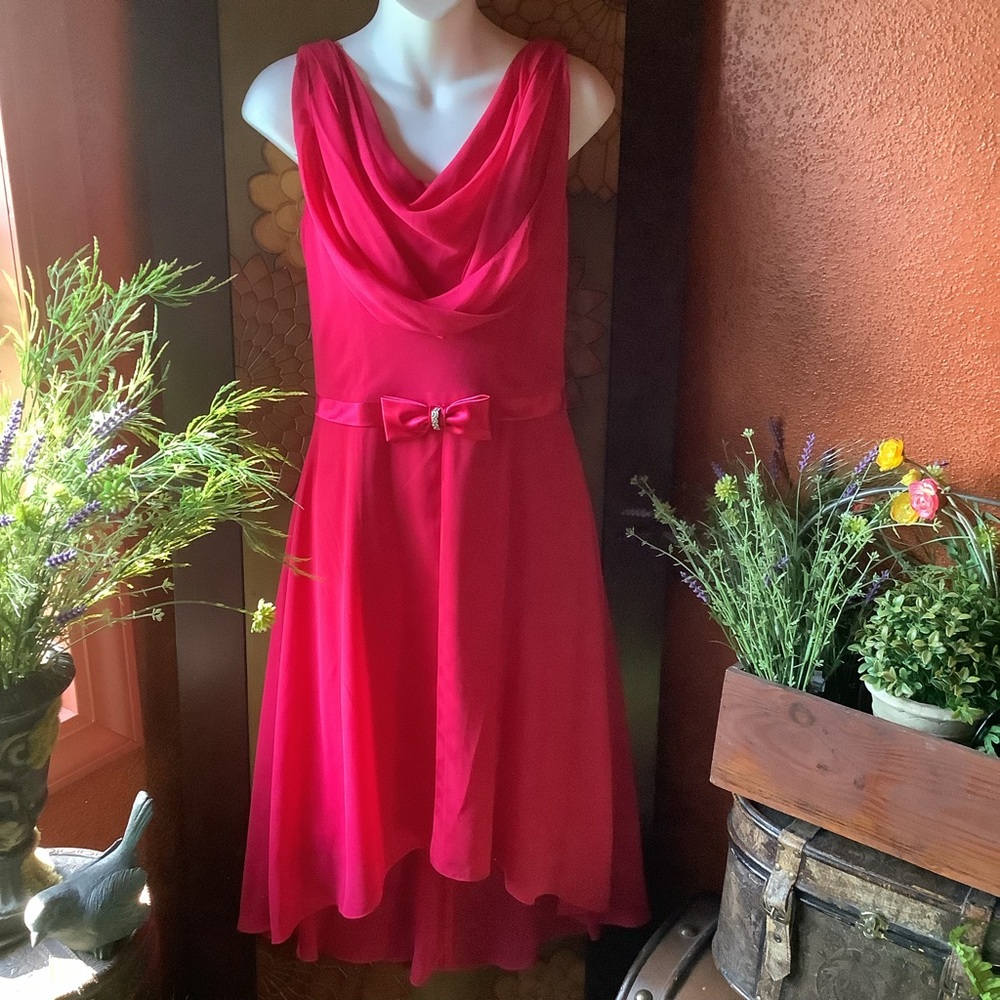 Patra Size 6 dark pink sleeveless drape neck hi low dress